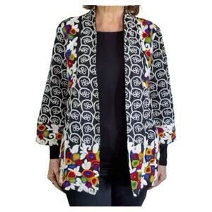 Embroidered Floral Open Jacket Blazer Size Large